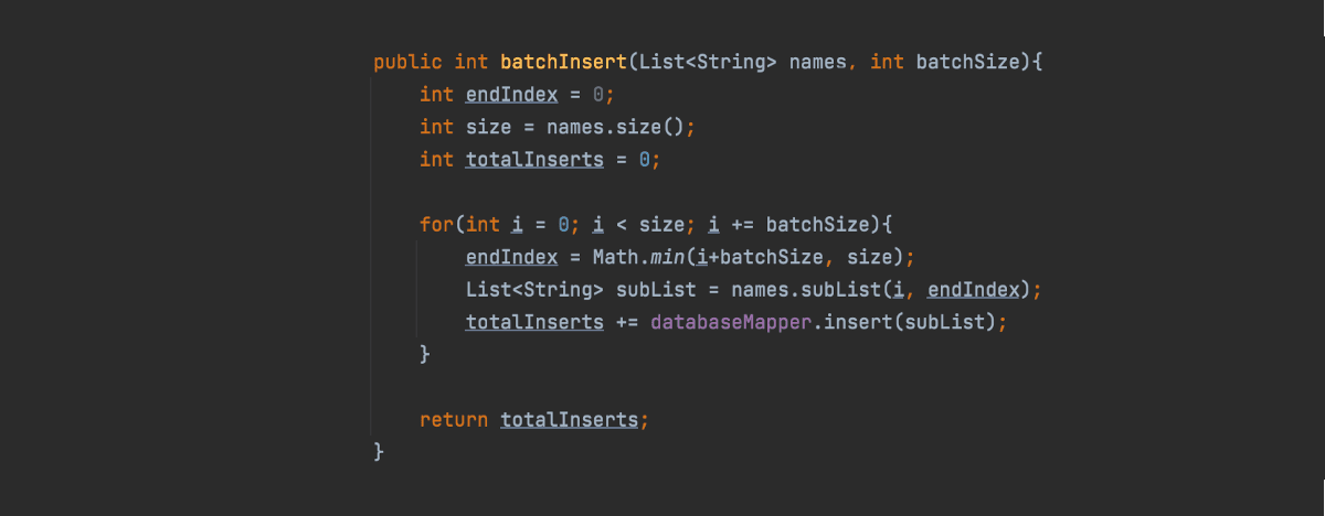 Batch processing template code
